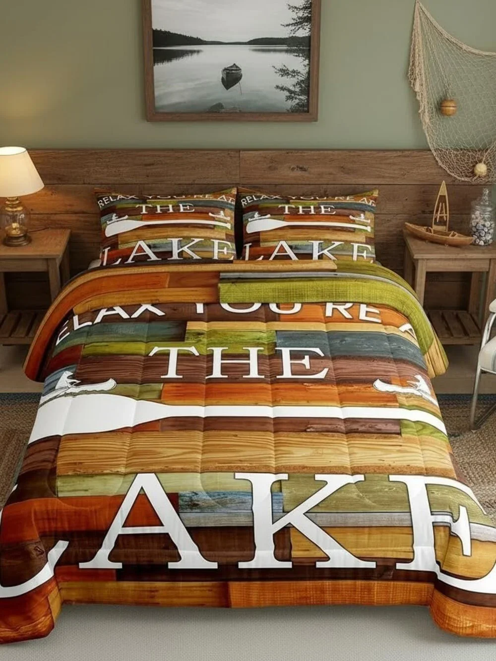 Lake House Comforter Set Queen Size Rustic Farmhouse Bedding Set for Kids Boys G